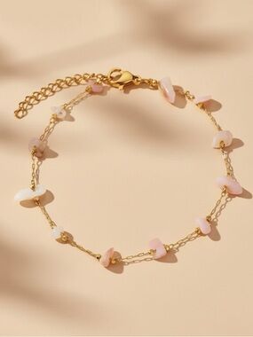 Rose Quartz 18k Gold Stainless Steel Gemstone Chip Bracelet